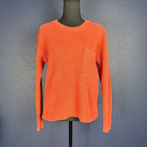 Madewell Thompson Pocket Pullover Sweater, Heather Lipstick coral orange, Small - Picture 3 of 9